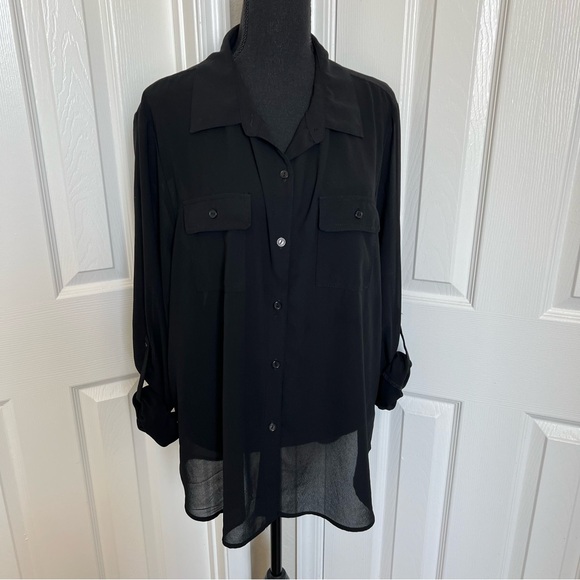 💋 Black Sheer Active USA Buttons Front & Back Blouse Top Size 3X - Picture 1 of 9